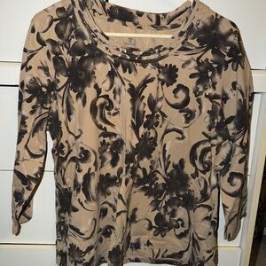 Floral Patterned Tan and Black Women's Top